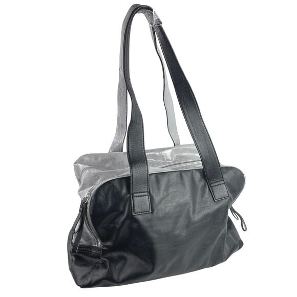 Lululemon Urban Sanctuary Black Silver Metallic Faux Leather Duffel Bag Handbag - Picture 3 of 7